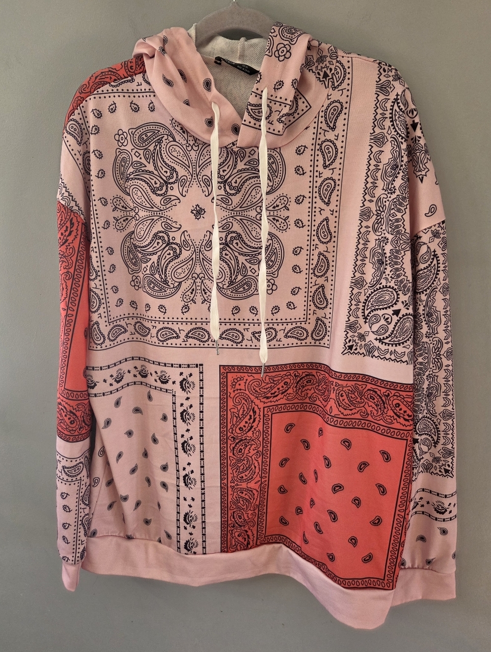 Shein Pink Handkercheif Pattern Hoodie Sweatershirt Mens/Unisex  Size XXL
